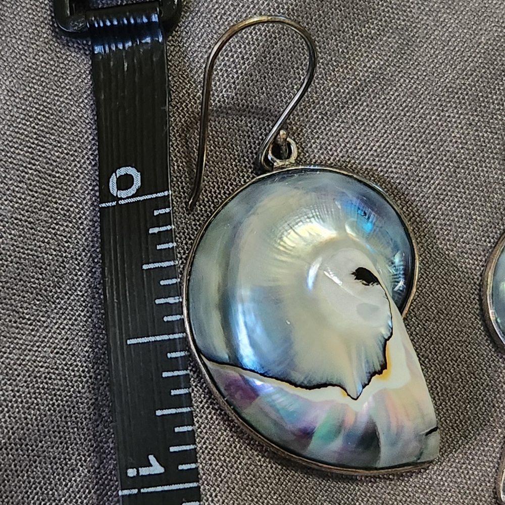 Sterling Silver Nautilus Shell Dangle Earrings La… - image 2